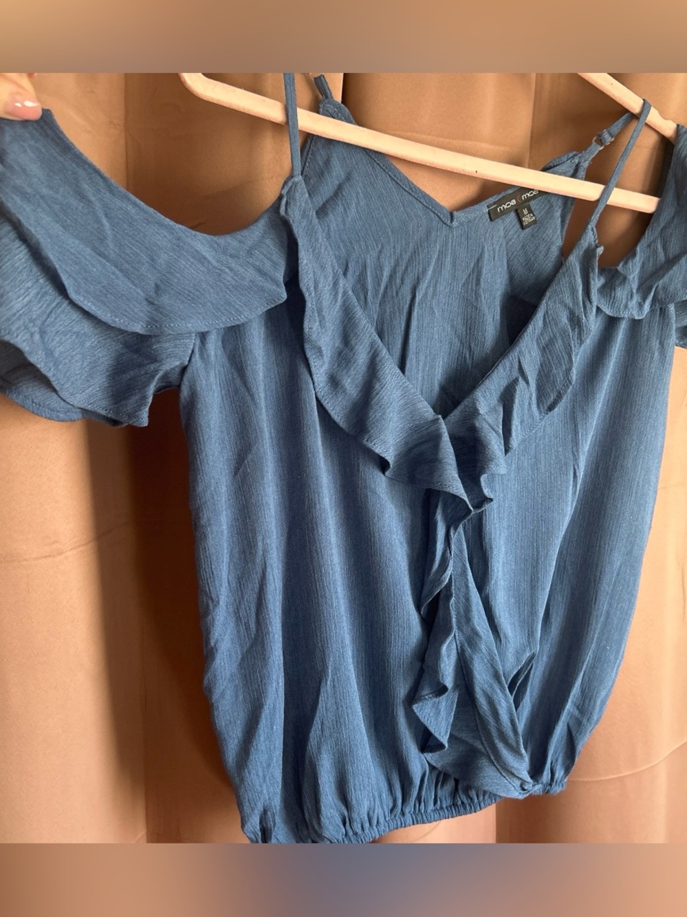 Maeve Blue Ruffle Cold-Shoulder Blouse - Picture 2 of 5